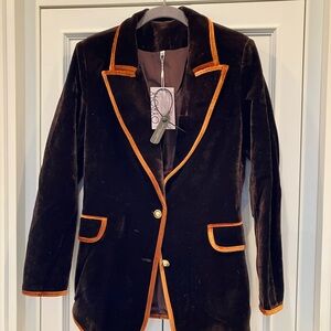 Elegant Velvet Blazer with Orange Trim